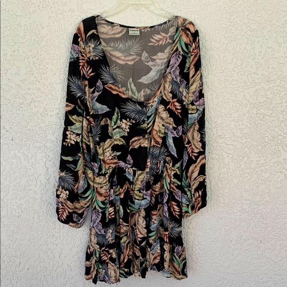 Hurley Floral Long Sleeve soft  Dress size L - Picture 1 of 11